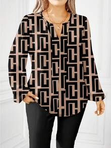 EMERY ROSE Plus Size Abstract Floral Pattern Versatile Comfortable Long Sleeve Top - Multicolor - View 6
