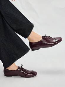 Mnmlis Women's Lace-Up Design Casual Flat Loafers For Christmas - Burgundy - View 10