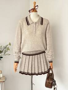 Muvela 女式高领长袖羊毛毛衣，复古学院风，休闲舒适，适合日常穿着、返校、下午茶、秋季 - 杏色 - 查看 6