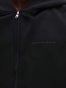 SUMWON 男士宽松全拉链连帽衫，带抽绳帽，冬季休闲卫衣，纯色 - 黑色 - 查看 6