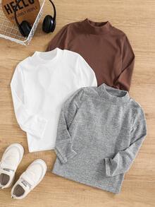 SHEIN 3件套儿童男童休闲纯色圆领长袖针织T恤套装，3种不同款式，适合通勤、上学、日常穿着、度假、运动、秋冬季等场合。 - 彩色 - 查看 2