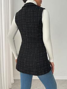 RosyDaze 女士圆点领无袖粗花呢夹克 - 黑色 - 查看 2