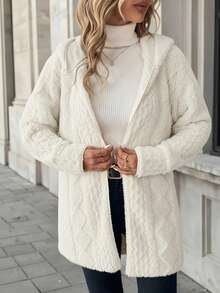 SHEIN Clasi Cárdigan con capucha de felpa informal para mujer de talla grande, de manga larga, para otoño/invierno