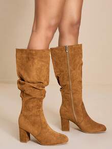 Daringsoles 女式尖头侧拉链时尚高跟过膝靴 - 棕色 - 查看 3