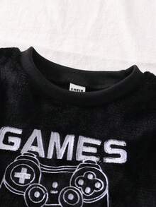 Genkimix Kids 男童黑色格子电子游戏图案长袖上衣和裤子羊毛套装 - 黑色 - 查看 3