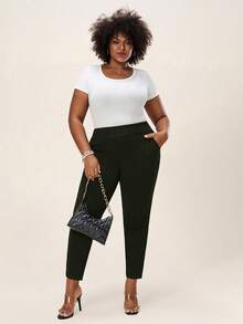 Comfylo Plus Size Women's Casual Commuter Pants Plus Size Women Clothes Curve Plus Size Pants Petite Curve Pants Plus Size Pants Joggers Plus Size - Dark Green - View 5