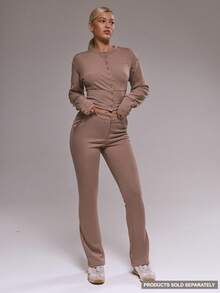 MUSERA Pantalones rectos de talle bajo Co-Ord solo Bottom, invierno, lindo, casual, acogedor, lacado de cereza - Marrón - Ver 1