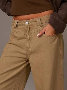 Athîral Brown Jeans, Women's Jeans, Wide-Leg Jeans, Loose-Fitting Women's Jeans, Khaki Jeans, Scimitar Jeans, Sickle-Cut Wide-Leg Banana Jeans, Retro Washed Low-Rise Women's Jeans, Casual Pants For All Seasons. - Khaki - View 2