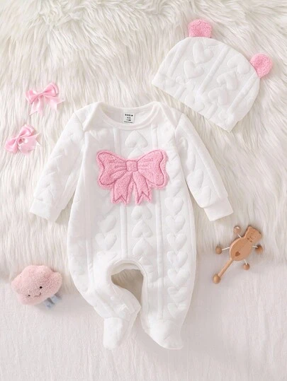 Set de 2 piezas de pelele y gorro con estampado de oso para bebé recién nacido, ropa de casa simple y de moda