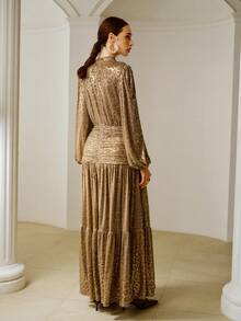 ZEYLAH Elegant Ruffle Waist Dress For Women - Champagne - View 4