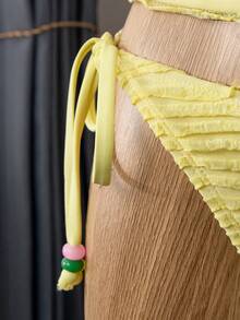 Swim Vcay 女士串珠装饰纯色吊带背心和三角比基尼套装