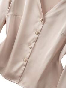 GlowEve CURVE Plus Size Women's Fashion Champagne Pleated Dress,Autumn Elegant Formal Textured Fabric,Collar Cuff Button Top And Skirt Set For Wedding Gala Party - Apricot - View 4