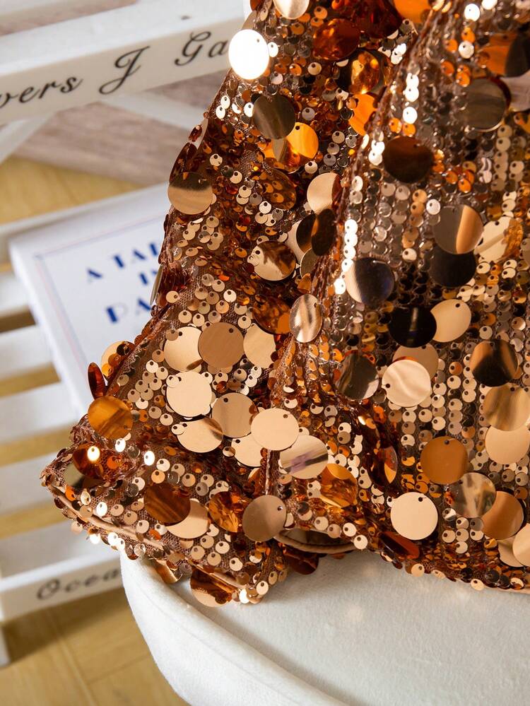 Elladie kids جاكيت أنيقة للفتيات مزينة بالفيونكة والترتر ذات رقبة دائرية وأكمام طويلة - الذهبي - مشاهدة 3