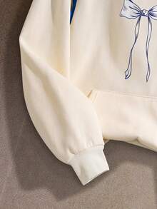 SHEIN Mädchen Lässig Pullover Sweatshirt mit Schleife & Kontrastfarbdruck, bequem für den täglichen Gebrauch, Herbst/Winter - Verschiedenfarbig - Übersicht 4