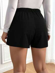 EMERY ROSE Plus Size Women Solid Color Brushed Asymmetric Hem Casual Mini Skirt Shorts - Black - View 2