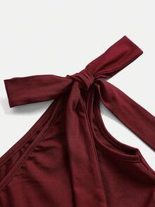 SHEIN Girlism Teen Girls Red Solid Color Metal Flower Decor Ruched Shoulder Ruched Hem Fashionable Dress Dark Red Dress One Shoulder Dress Girls Maroon Dress For Girl