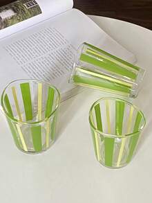Joivida 1pc Self-Made Retro Fresh Style INS Glass Cup, Green Striped Asymmetrical Water Cup & Milk Cup, Niche And Minimalist,Christmas, Valentine's Day Ramadan Festival - Green - View 6