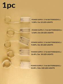 1 pieza Luces de hadas, Luces LED de cadena, alimentadas por batería (baterías no incluidas), 10/20/30/50/100 LED, 1m/2m/3m/5m/10m, adecuadas para dormitorio, jardín, fiesta, boda, decoración de habitación, decoración de boda, decoración navideña, luces de cuento de hadas, árbol del patio, Navidad - Morado - Ver 10