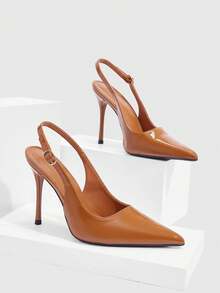 CUCCOO SZL Giày cao gót mũi nhọn thời trang thiết kế khóa cài cho nữ, đa năng khi diện hàng ngày - màu nâu - Xem 2