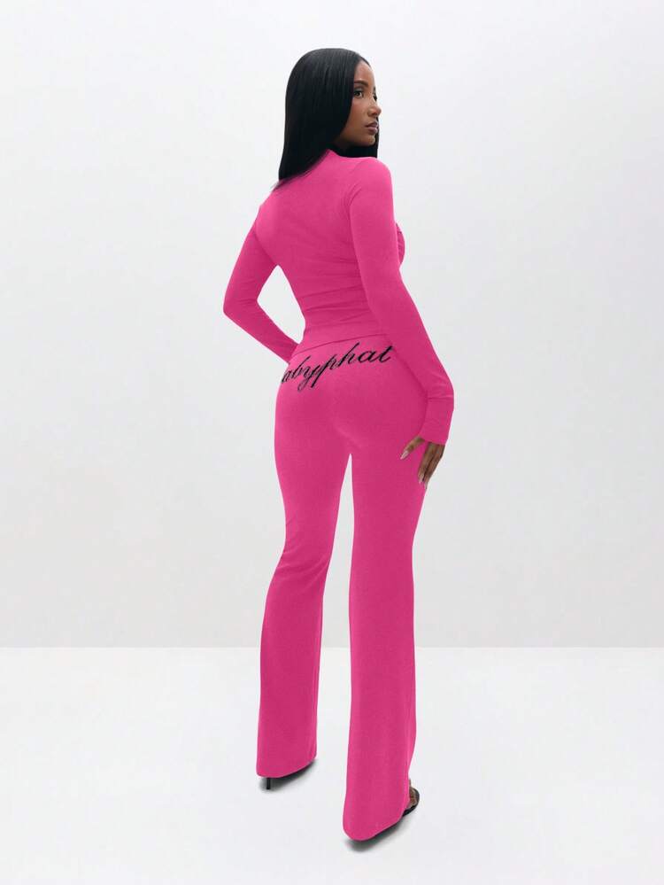 BABYPHAT Pull On Flare Leggings With Script Print High Waisted Wide Leg Pants For Casual Streetwear