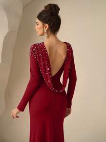 Coutiva Formal Evening Gown (Heavily Embellished) - Burgundy - View 2