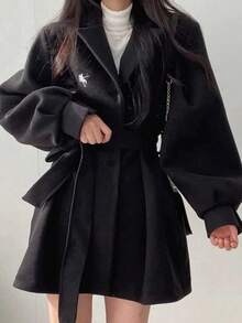 INAWLY 新款优雅时尚系带长袖女式夹克 - 黑色 - 查看 3