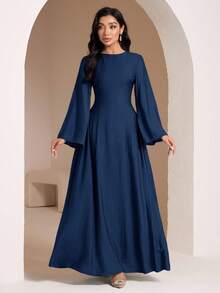 Veilorie Women's Mint Green Dress With Backside Tie, Summer - Navy Blue - View 1