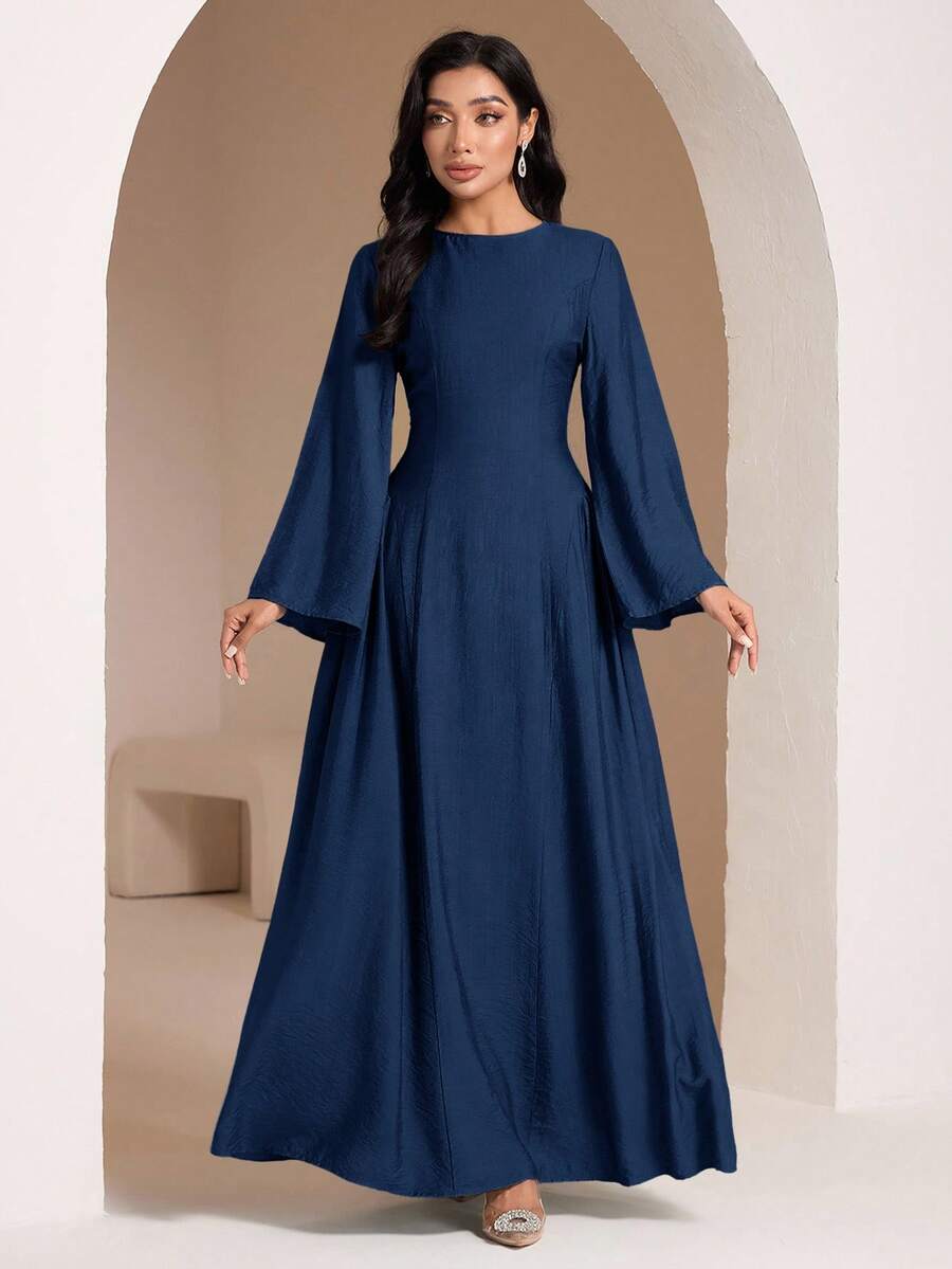 Veilorie Women's Mint Green Dress With Backside Tie, Summer - Navy Blue - View 1