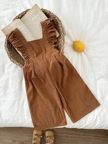 SHEIN 女婴纯色方领荷叶边休闲连体衣 - 卡其色 - 查看 2