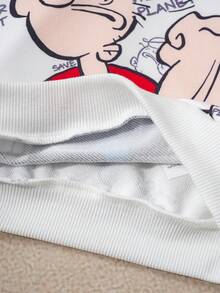 Popeye X SHEIN Young Boy Allover Print Relaxed Fit Hooded Sweatshirt - White - View 7