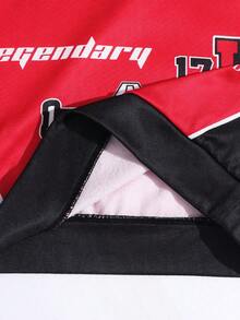 SHEIN 男童休闲宽松舒适柔软经典时尚酷炫赛车图案印花套头卫衣套装，适合秋冬季穿着 - 紅色 - 查看 10