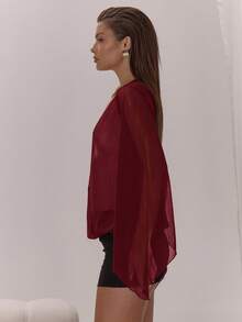 MUSERA Đầm ngắn tay cánh dơi khoét sâu phía trước bằng vải lưới, thích hợp cho lễ hội Ibiza, kỳ nghỉ xuân hè, du lịch, thanh lịch và gợi cảm. - Màu Đỏ Sâu - Xem 4