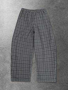 ROMWE MEN Men's Casual American Plaid Wide Leg Woven Pants, Spring & Autumn - Black - View 2