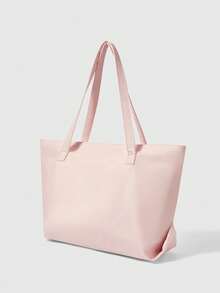 ROMWE Kawaii Túi đeo vai cỡ lớn họa tiết hoa 84225 - Thêu nơ, Túi tote vải Oxford thời trang, Túi tote thời trang có khóa kéo, Ví nơ thời trang cho nữ, Túi tote cho nữ, Vật dụng cần thiết cho sinh viên - Màu Hồng baby - Xem 3