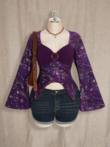 SHEIN ICON 大码女式时尚长袖T恤 - 紫色 - 查看 5