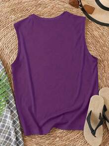 SHEIN Unity Women's Sleeveless Tank Top, Casual Liberty Statue & Letter Print, Summer Graphic Tees Women Tops - Purple - View 2