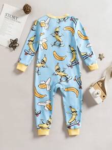 SHEIN 男婴春夏针织圆领长袖可爱图案连体衣休闲修身秋冬款 - 彩色 - 查看 3