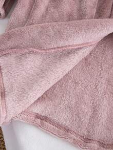 Genkimix Kids Tween Girl Elegant Lotus Pink Flannel Fabric Minimalist Embroidered Bowknot Hooded Long Sleeve Maxi Dress With Belt, Comfortable Loungewear Robe - Dusty Pink - View 8