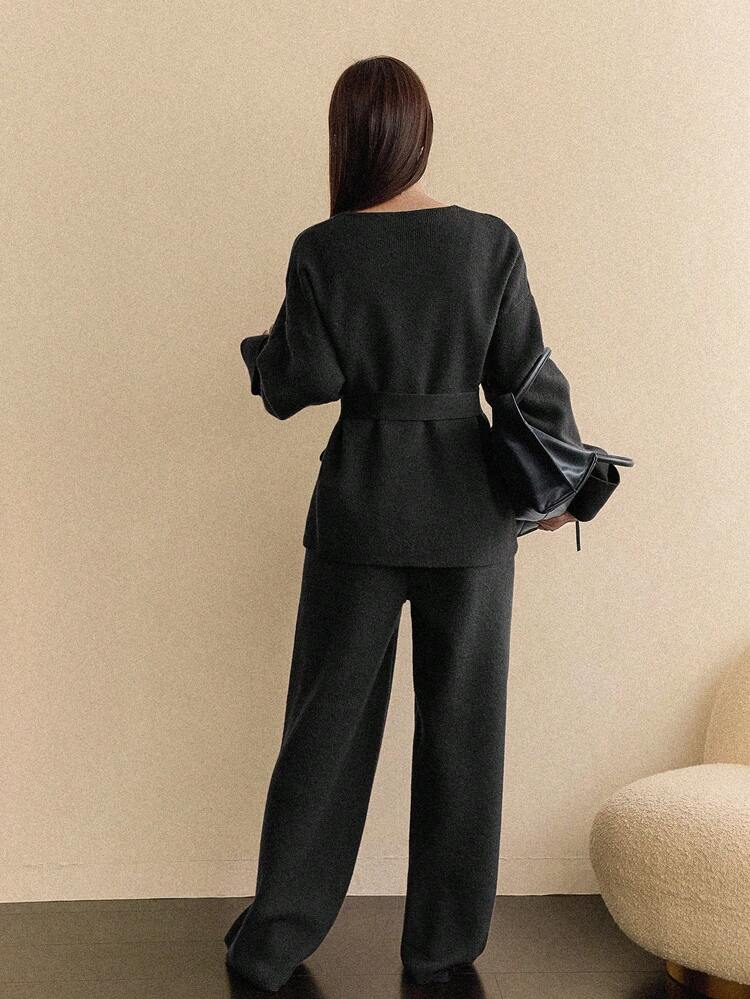 2pcs/Set Elegant Bowknot Knit Sweater Set For Women, Autumn/Winter