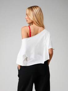 Missguided x Playboy 露肩豹纹亲吻嘴唇图案T恤 - 白色 - 查看 2