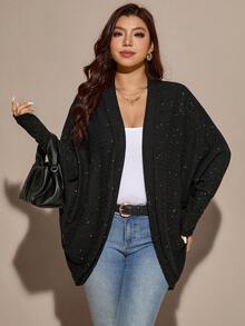 Comfylo Giacca casual con apertura frontale e paillettes per donne taglie forti - nero - Visualizzare 1