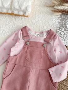 Baby Girl Outfits 2pcs/Set Winter And Spring Outfits For Girl Casual And Cure Daily Style Loose Suit, Long Sleeves Flower-Printing Basic Top& Jumpsuit - Pink - View 4