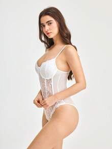 Bonmuse Romantic Lace Trim Figure-Hugging Backless Jumpsuit, Slim & Sexyfor Summer - White - View 5