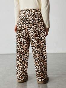 Maija Kids Maija Kids 女童豹纹针织柔软弹力腰休闲裤，百搭舒适 - 卡其色 - 查看 2