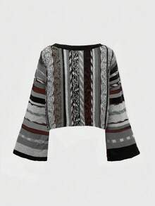 ROMWE Áo len chui đầu sọc dọc phong cách Bohemian Hippie - Nhiều màu - Xem 2