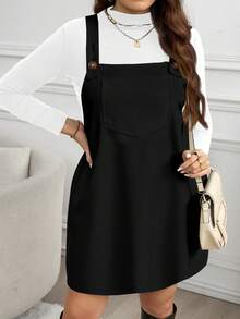 SHEIN LUNE Plus Size Solid Color Loose Casual Sleeveless Dress, Suitable For Autumn/Winter New Year Party - Black - View 4