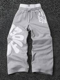 PAVTROS Men's Letter Print Drawstring Waist Loose Fit Casual Sweatpants Sweatpants Grey Stacked Sweat Pants