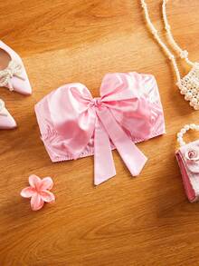 FairyFlirt 粉色无肩带蝴蝶结缎面可爱洛丽塔吊带背心，适合叠穿、音乐节、派对、度假 - 粉色 - 查看 8