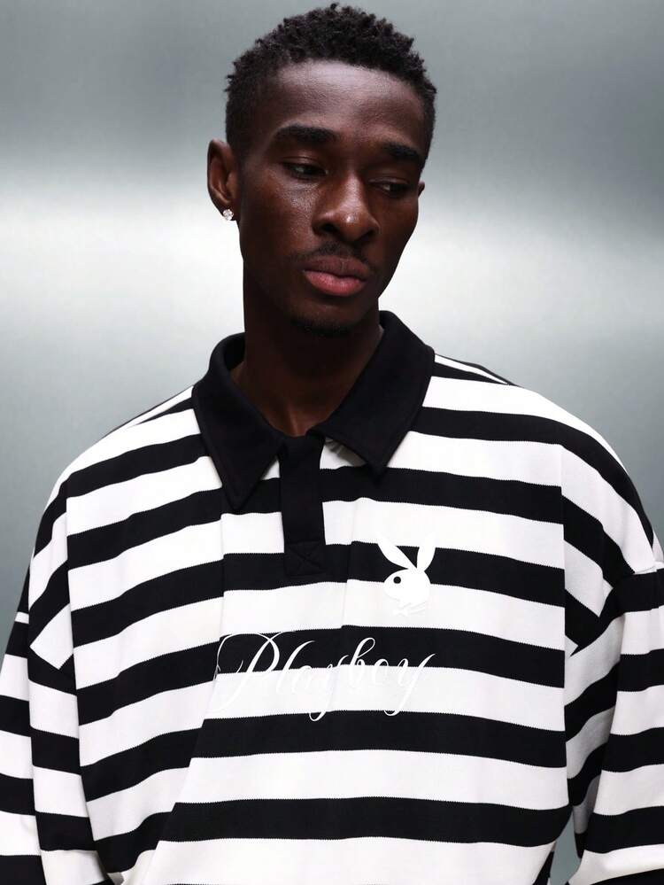 PLAYBOY X SUMWON Polo rayé à manches longues avec inscription sur la poitrine