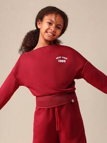 SUMWON Oversized Crew Neck Sweatshirt And Wide Leg Joggers Co-Ord Set With New York Print - Burgundy - View 3
